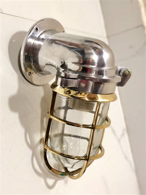 Nautical Vintage Japanese Style Aluminum And Brass Bulkhead Wall Light 2 Pcs Ebay