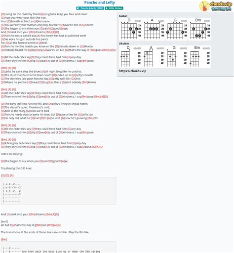 Chord: Pancho and Lefty - tab, song lyric, sheet, guitar, ukulele ...