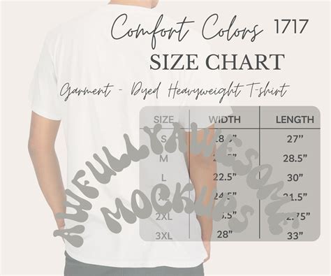 Comfort Color Size Chart Mockups For Men Sizing Chart Etsy Australia