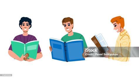 Young Man Reading Book Vector Stock Illustration Download Image Now