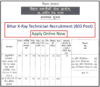 Btsc Bihar X Ray Technician Recruitment Post Apply Online