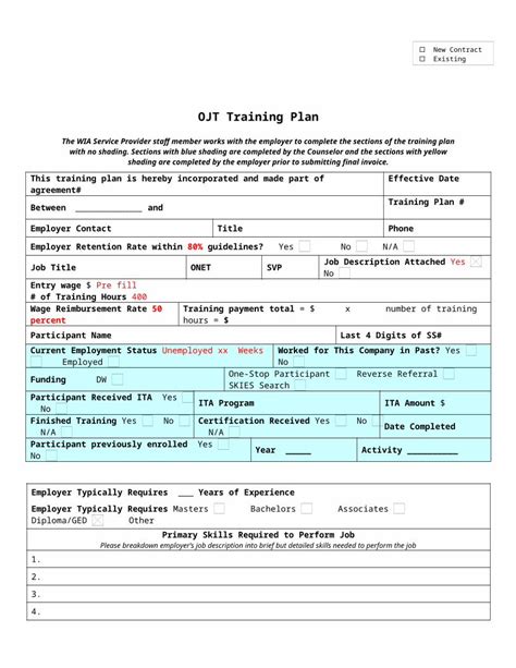 Docx Ojt T Training Plan Trac Assoc · Web Viewnew Contract Existing