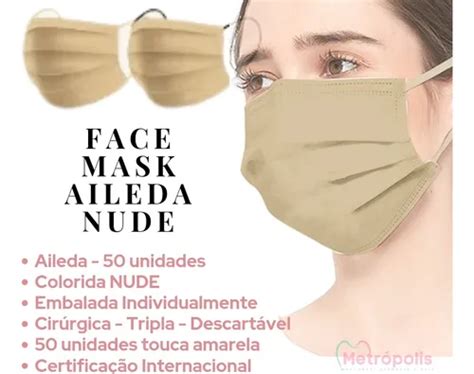 Máscara Cirúrg Tripla Descartável Nude 50u Individual Aileda Parcelamento sem juros