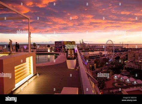 Rooftop Terrace Of Ac Hotel Malaga Palacio In Malaga During Sunset