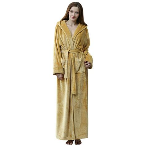 Long Hooded Robe For Women Luxurious Flannel Fleece Full Length Bathrobe Winter Warm Pajamas