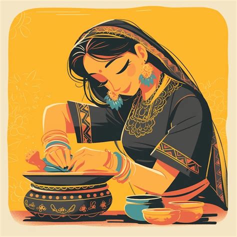 South Asian Elderly Woman Making Pottery Premium Ai Generated Vector