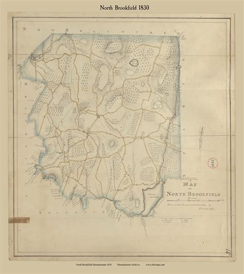 North Brookfield Massachusetts 1830 Old Town Map Reprint Roads House