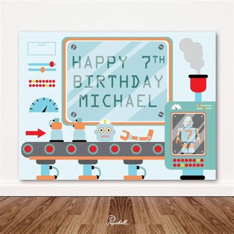 Robot Factory Backdrop 80 X 60 Inches Printable Pdf Robot Etsy Robot Birthday Party Diy