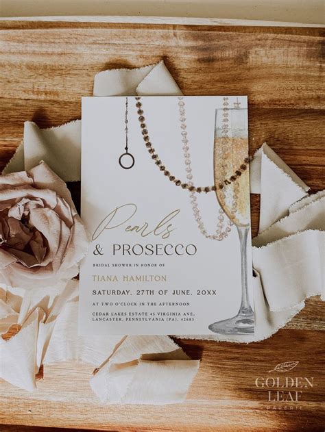 Pearls And Prosecco Bridal Shower Invitation Template Printable Boho