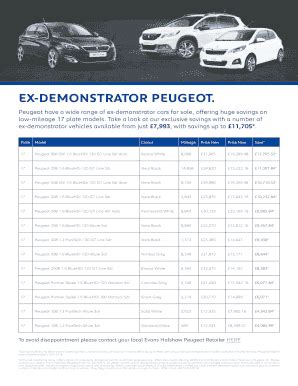 Fillable Online EX DEMONSTRATOR PEUGEOT Fax Email Print PdfFiller