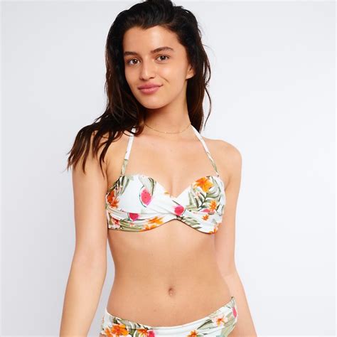 Bikini Oberteil Sakata Palmrosed Bandeau Form Ecru Bedruckt Banana