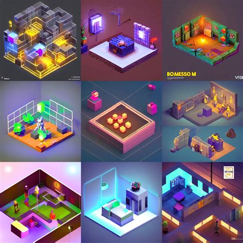 Isometric Game Art Escape Room With 3d Objects Lights Stable Diffusion