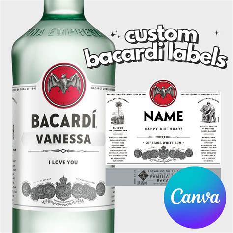 personalized printable bacardi rum bottle label canva template