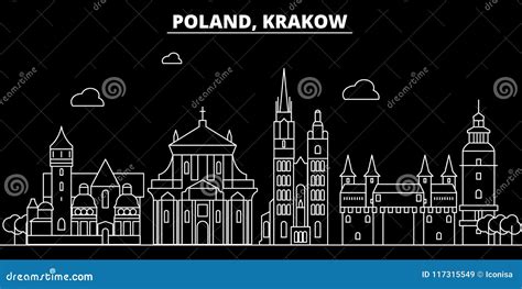 Krakow Silhouette Skyline Poland Krakow Vector City Polish Linear