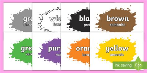 Colour Names On Splats English Portuguese Colour Names On Splats