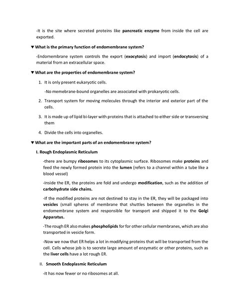 SOLUTION Biology Study Guide The Endomembrane System And Endomembrane