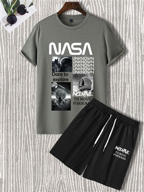 Manfinity Homme Men Astronaut Slogan Graphic Tee Shorts Shein Usa