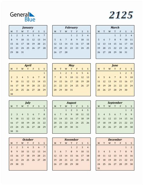 yearly calendar templates  monday start