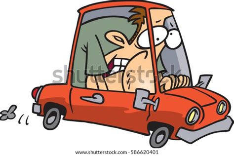 Cartoon Man Squished Into Small Car เวกเตอร์สต็อก ปลอดค่าลิขสิทธิ์