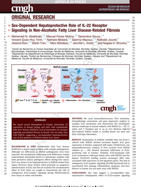 Pdf Sex Dependent Hepatoprotective Role Of Il 22 Receptor Signaling