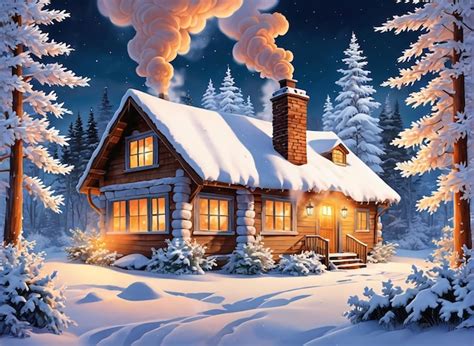 Premium Photo | A snowy night with a cabin and a full moon