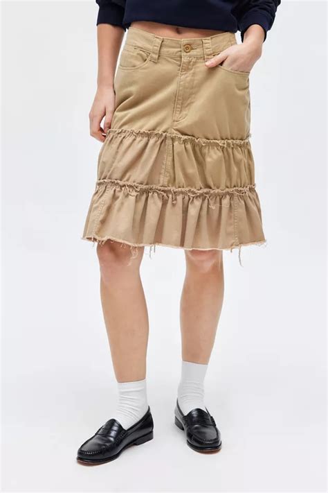 Urban Renewal Remade Chino Ruffle Midi Skirt Urban Outfitters