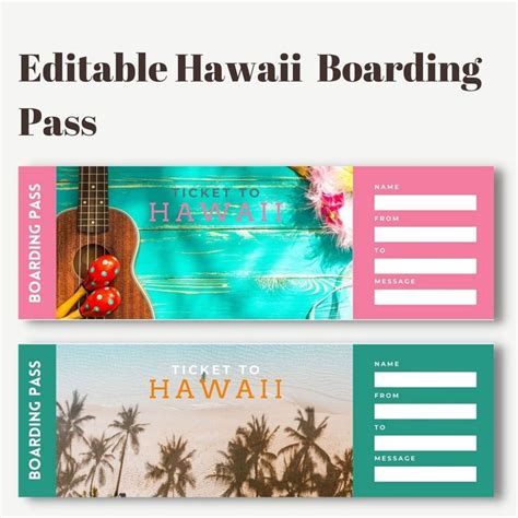 Editable And Printable Hawaii Boarding Pass Vacation To Etsy Coupon Design Surprise