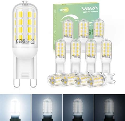 VIIIVA G9 LED Light Bulbs Dimmable 5W 12Pcs Cool White 6000K 500LM