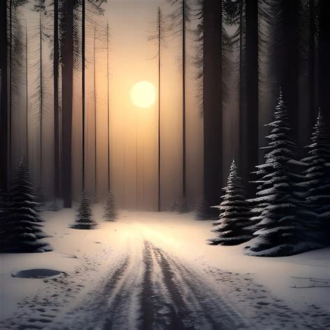 Premium Ai Image Dark Abstract Winter Forest Background Wooden Floor