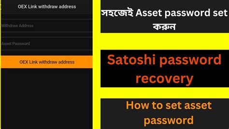 How To Asset Password Set Satoshi Login Password Recovery 13 April