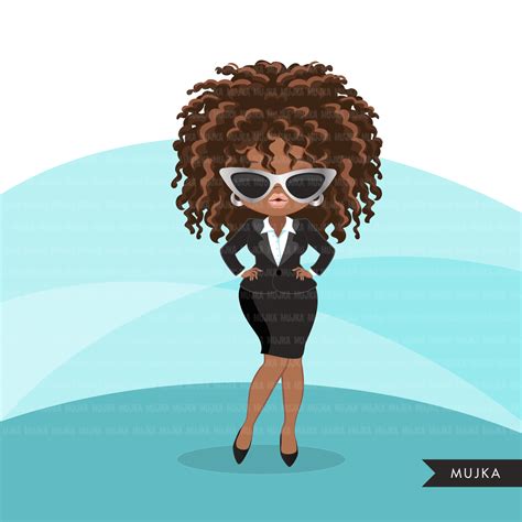 Afro woman clipart with business suit and glasses African-American gra ...