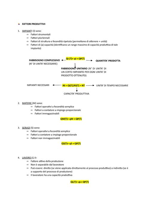 Capitolo 2 Economia Appunti Completi FATTORI PRODUTTIVI IMPIANT I