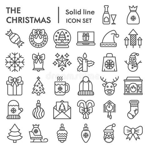 Christmas Line Icon Set Celebration Symbols Collection Vector