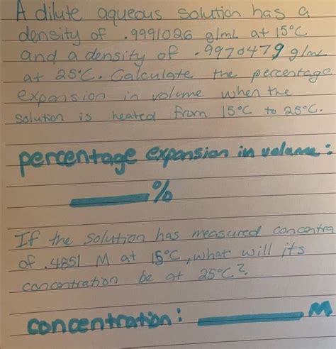 Solved A Dilute Aqueous Solution Has A Density Of Chegg