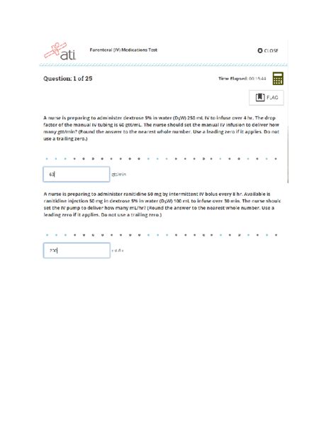 Dosage calculation Parenteral (IV) Medications Test ati posttest
