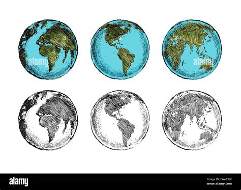 Vector Single Sketch Globe Illustration Isolation On White Background