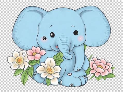 Elefante Lindo Con Una Caricatura De Flores Archivo Psd Premium