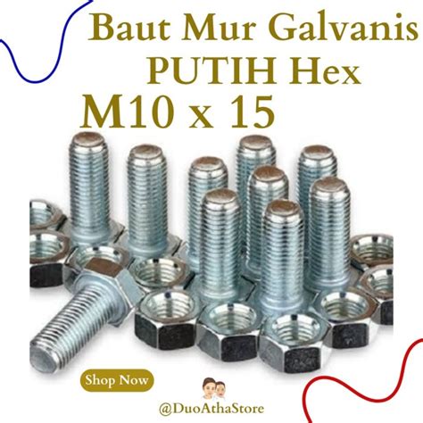 Jual M10 X 15 BAUT MUR PUTIH M10x15 BMP M10 X 15mm HEX GALVANIS