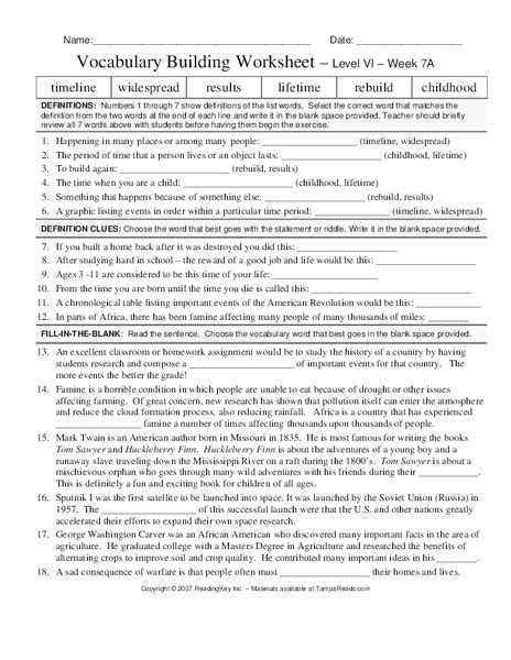 Vocabulary Building Worksheet Worksheet For 4th 5th Grade Lesson Planet