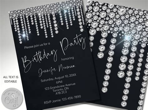 Diamond Birthday Invite Etsy