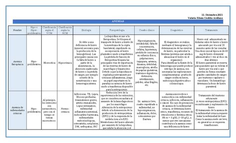Anemias Cuadro Comparativo Vega 12 Diciembre Valeria Eileen Gudiño Arellano Anemias Nombre