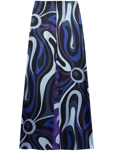 Pucci Marmo Print Maxi Skirt In Blue Modesens