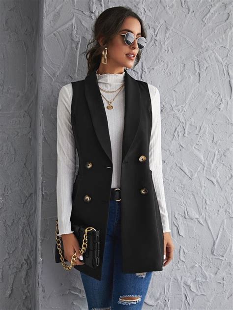 Shawl Collar Double Breasted Vest Blazer Emery Rose Vest Outfits For Women Blazers For Women