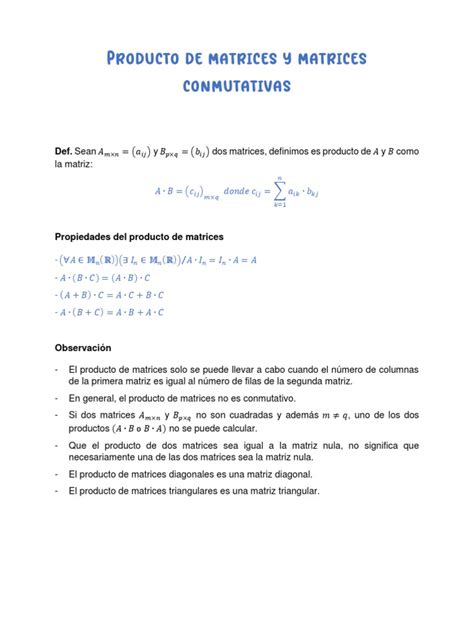 4 Producto De Matrices Y Matrices Conmutativas Descargar Gratis Pdf Matriz Matemáticas