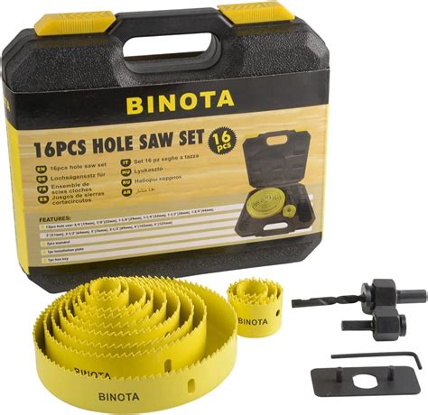 BINOTA Wood Hole Saw Set 16 Pieces Softwood Hardwood PVC Plastic