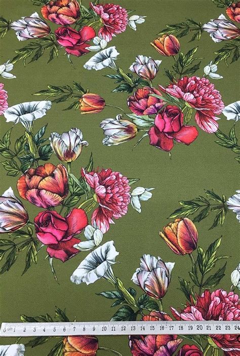 Boho Peony And Roses Flowers Fabric Shabby Chic Pink Floral Etsy