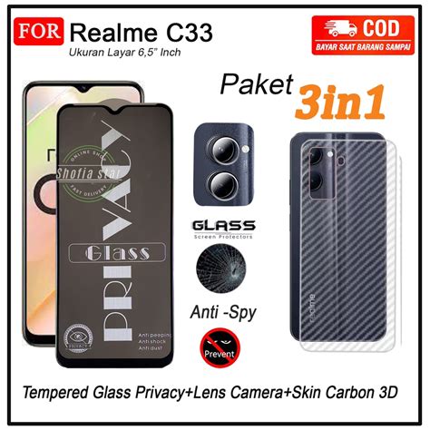 Jual Paket 3in1 Tempered Glass Glossy Spy Realme C33 C55 C35 C31 10 4G