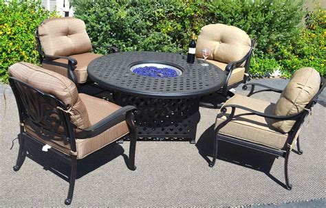 Outdoor Propane Fire Pit Table Set of 5 Elisabeth Deep Seating Chairs ...