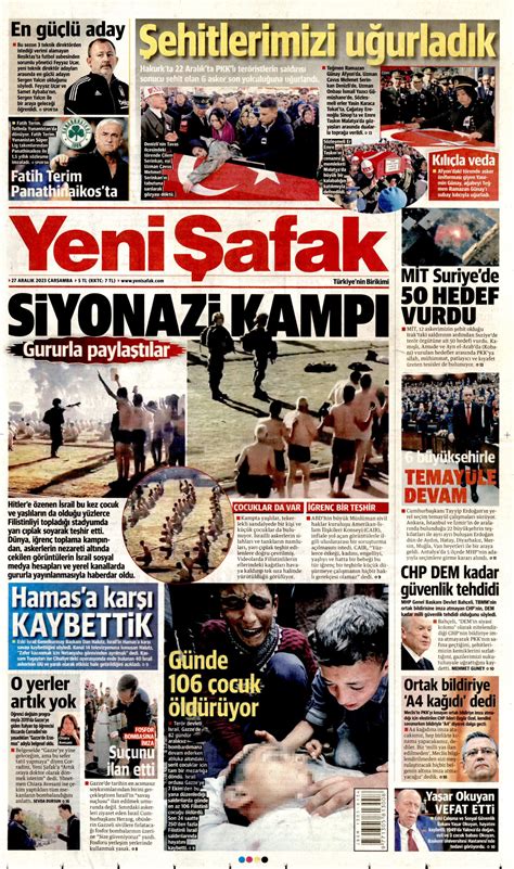 Yeni Şafak Gazetesi Yeni Şafak Manşet Oku Haberler 27 Aralık 2023