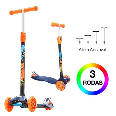 Patinete Dm Radical Para Meninos Infantil De 3 Rodas Led Submarino